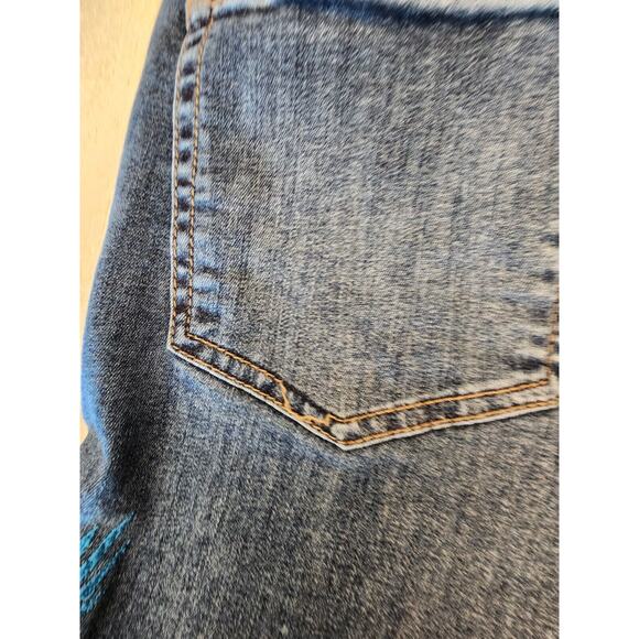 Free People Embroidered Bird Raw Hem Skinny Jeans Sz 28 Peacock Floral - Picture 14 of 15